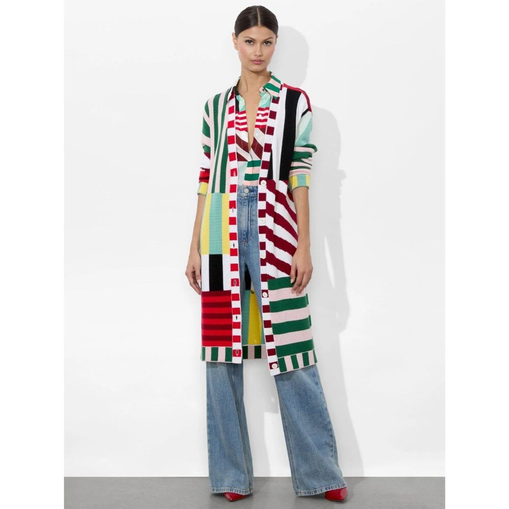 Alice + Olivia Bradford Sorbet Stripe Wool Maxi Cardigan Small - Picture 5 of 12